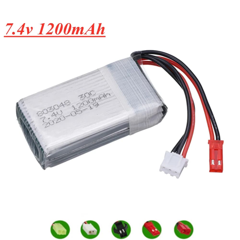 7.4V 1200mAh 30c 803048 batteria Lipo per MJXRC X600 RC Drone pezzi di ricambio 2S 7.4v batteria giocattolo con spina JST/SM/T/EL-2P/Tamiya