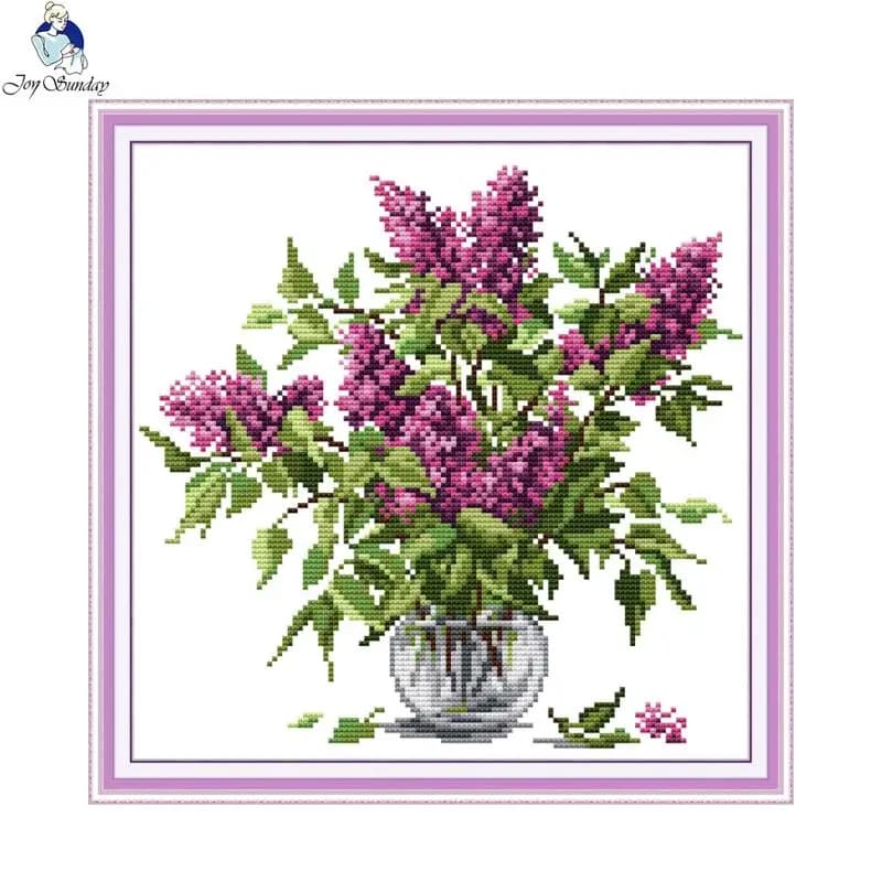 Joy Sunday fiore viola motivo floreale kit punto croce 11CT 14CT contato tessuto stampato ricamo set completo cucito fatto a mano fai da te