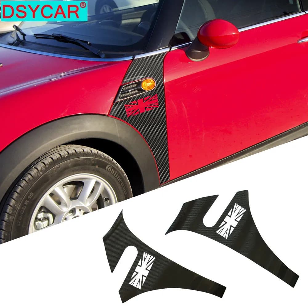 DSYCAR 1Pair Carbon Fiber Car Side Air Vent Cover Trim Fender Stickers Auto Sticker Decals fit for Mini Cooper R56 Accessories