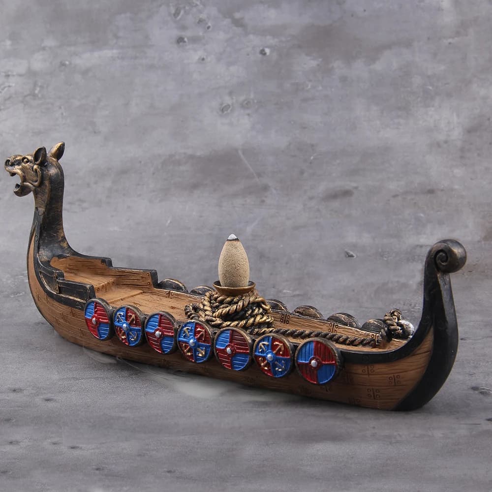 Con 10 coni regalo gratuito cascata bruciatore di incenso porta incenso in ceramica barca drago vichingo, opzione per coni di incenso misti