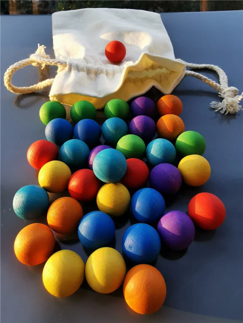 Palline di legno per bambini giocattoli 2cm di diametro arcobaleno macchia biglie di legno abbinate a blocchi e alberi