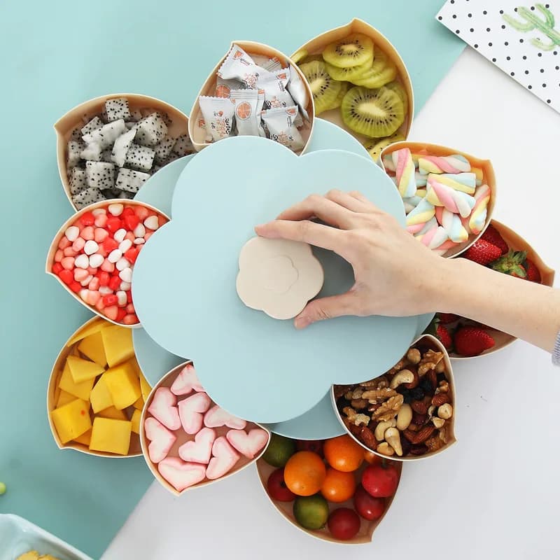 Funny Double Deck Rotary Storage Box Flower Design Wedding Snack Candy Box Jewelry Organizer Cosmetic Dry Fruit Storage Bin