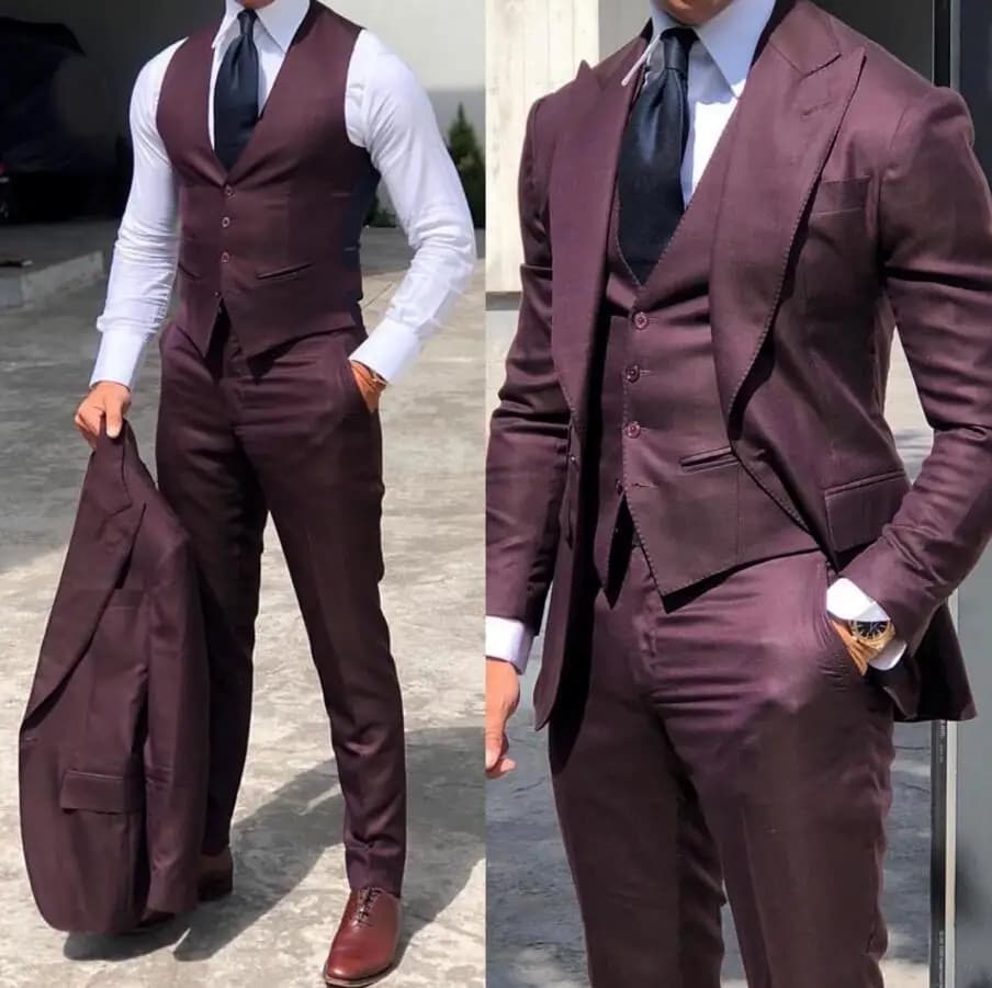 Eleganti Abiti da Sposo Slim Fit per Uomo, Completo da Cerimonia in 3 Pezzi (Giacca+Gilet+Pantaloni) Economico e Formale