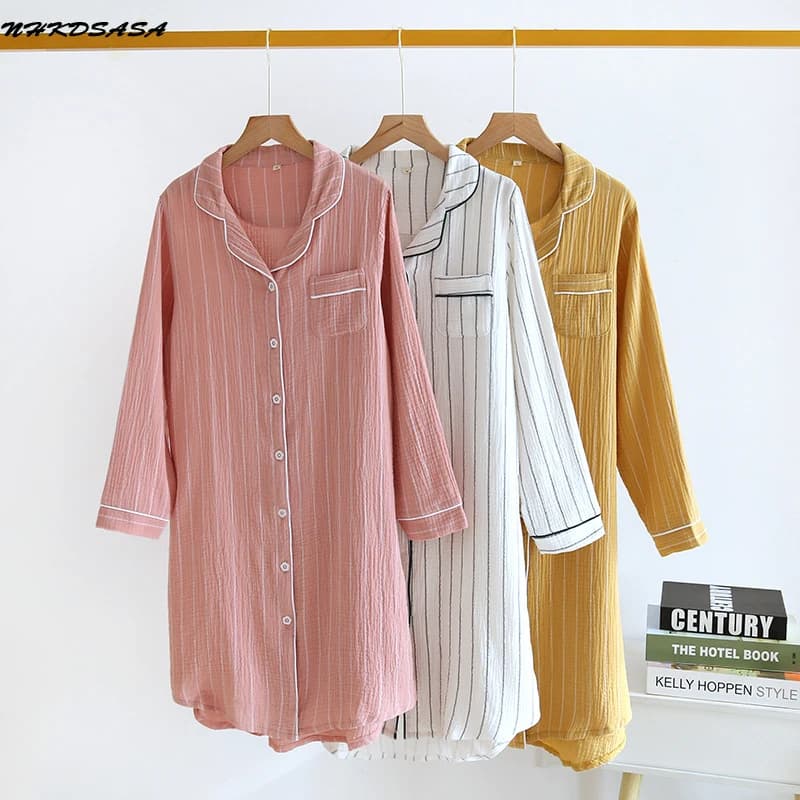 NHKDSASA Kimono Home Service pyjamas woman 2021 Japanese style spring and summer 100% cotton Crepe nightdress bathrobes
