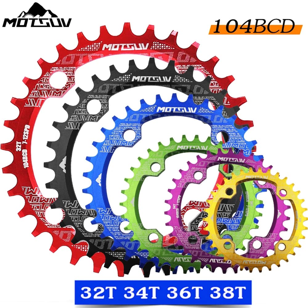 MOTSUV 104BCD Rotondo Stretto Largo Corona MTB Mountain bike bicicletta 104BCD 32T 34T 36T 38T guarnitura Piatto Dente Parti 104 BCD