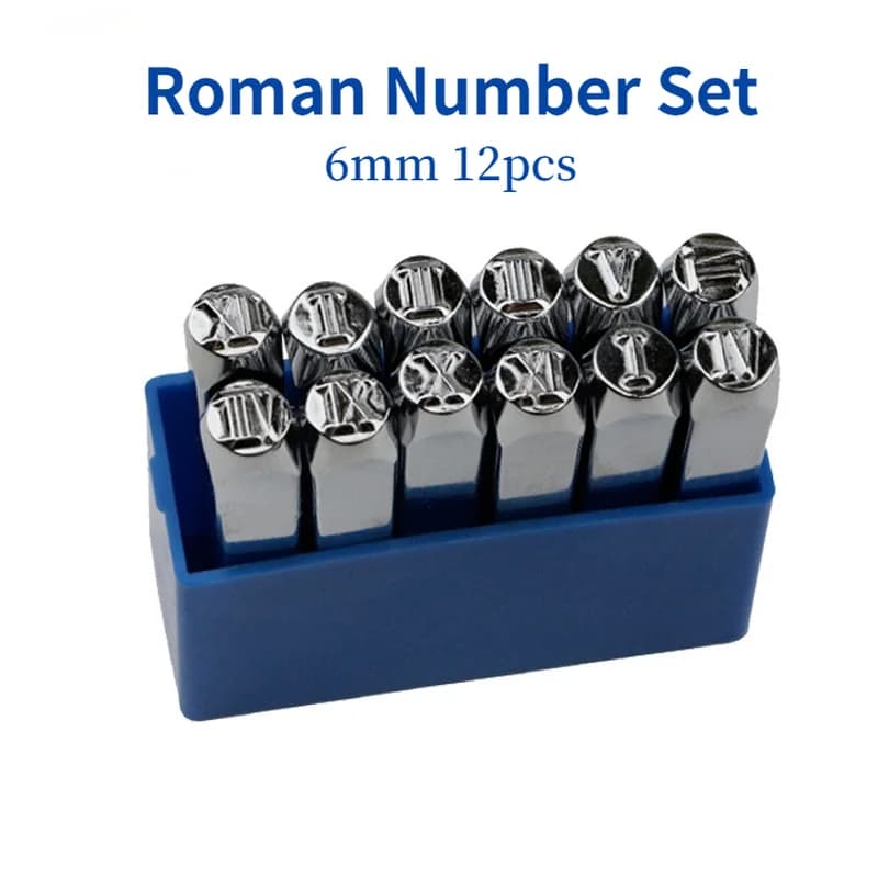 12PCS Roman Number Metal Punch Set Leather Stamping DIY Jewelry Logo Stamps Silver Gold Metal Stamping Marking Puncher 6mm Kit