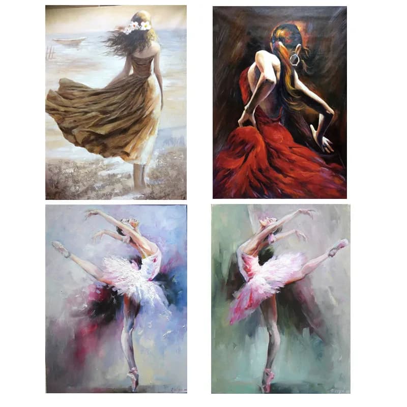 Quadro su Tela Verticale Astratto con Donna, Dipinto a Mano, Ballerina Sexy, Immagine a Olio per Arredamento Soggiorno