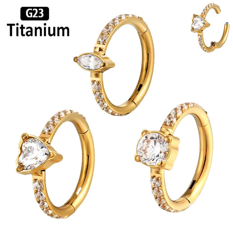 Anelli a Cerchio in Titanio ASTM F136 con Zirconi CZ, Anelli Segmentati, Clicker, Piercing per Septum, Anelli per Naso Daith, Gioielli per il Corpo per Cartilagine dell'Orecchio Helix