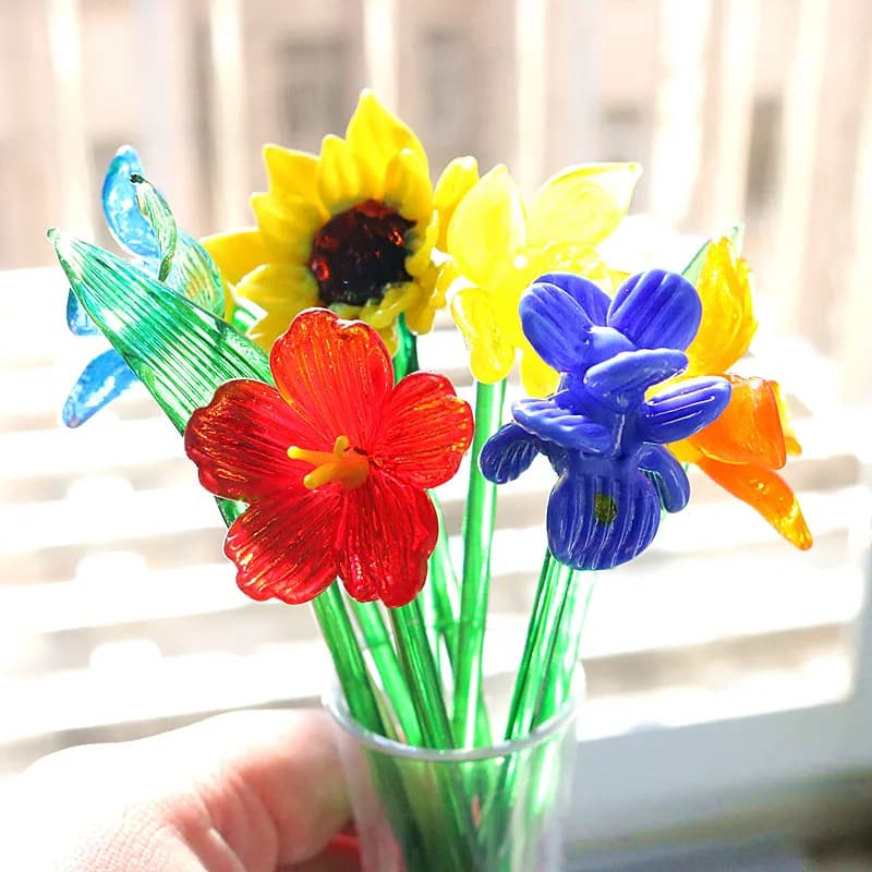 Bellissimo ornamento di fiori in vetro di Murano artigianale di simulazione, regali per feste di San Valentino, decorazioni per vasi da tavolo per la casa, accessori con ciondoli