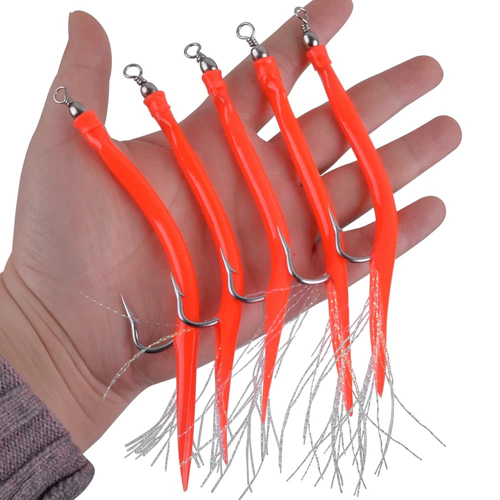 10/20/30/40pcs fishing hook set barbed octopus hook with rotating swivel and feather thread fishing equipment at sea