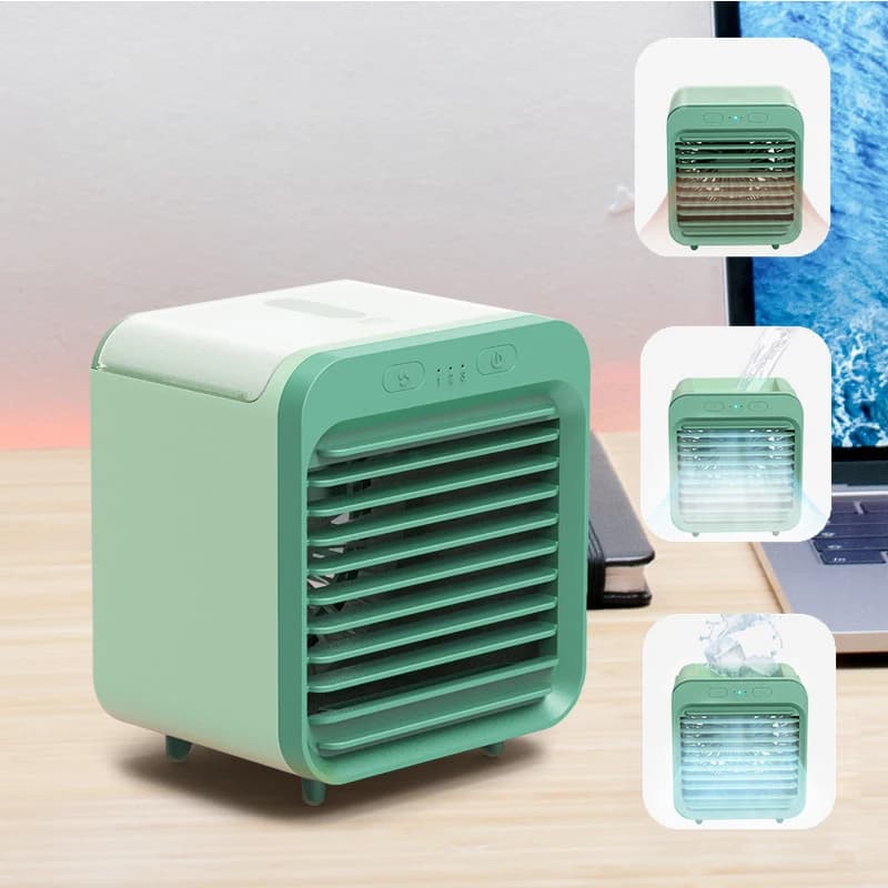 Ventilatore portatile con ricarica USB, ventilatore da tavolo leggero per raffreddamento dell'aria, umidificatore e purificatore per ufficio e camera da letto