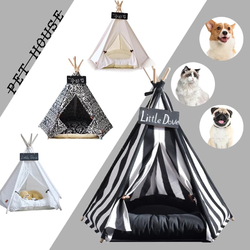 Tenda per animali domestici per cani colorati cucciolo di cane case per gatti Teepee portatile con cuscino spesso escursione coperta per esterni tenda per animali domestici letti per casa grotta