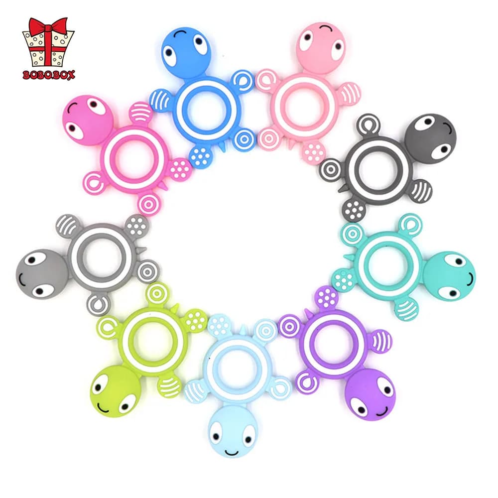 BOBO.BOX 1pc massaggiagengive in Silicone Food Grade piccola asta dentizione collana BPA gratis bambino masticabile animali del fumetto tartaruga giocattolo massaggiagengive