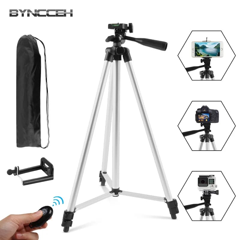 40/59 inch treppiede for phone support for adjustable aluminum alloy portable tripod with mobile phone support and remote shutter for Youtube Live