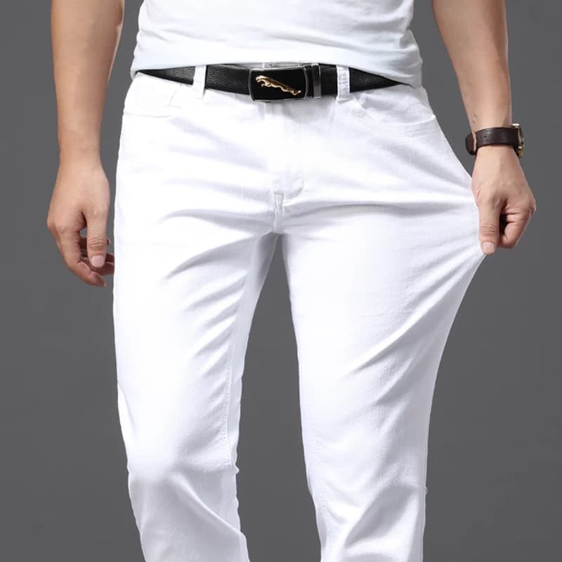 Jeans bianchi da uomo Pantaloni morbidi slim fit stile classico casual alla moda Pantaloni elasticizzati avanzati di marca maschile