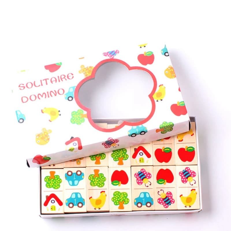 28 pezzi di legno domino frutta animale puzzle blocchi di costruzione cognitivi giocattoli impilati Montessori bambini imparano giocattolo educativo regalo
