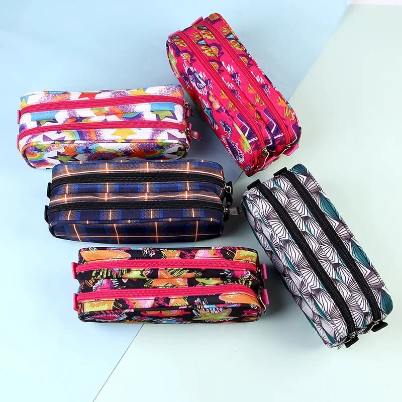 Double-layer Oxford cloth pencil case Multifunctional desktop storage bag Large-capacity pencil bag