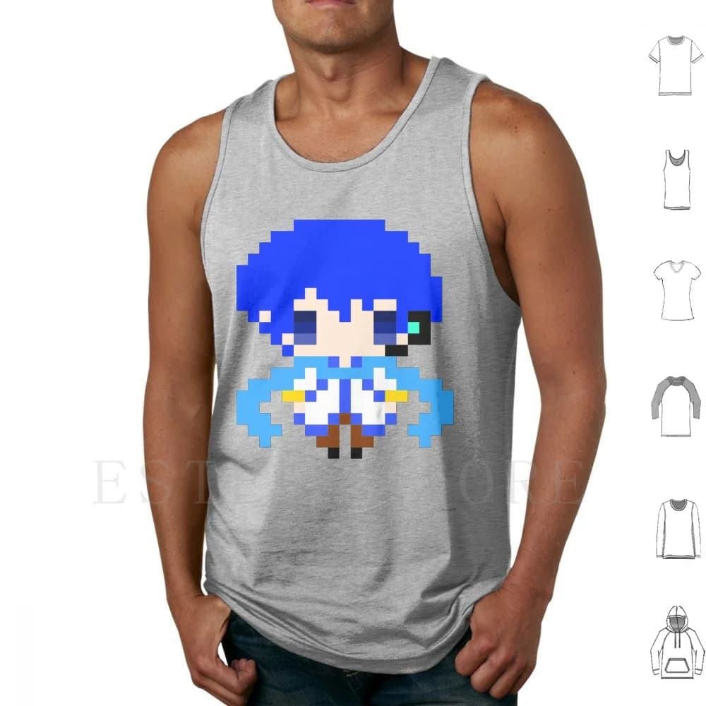 Pixel Chibi-Kaito Canotte Gilet Vocaloid Pixelart Pixel Art Semplice Minimo Blocchi di colore Musica Giappone Cultura pop giapponese