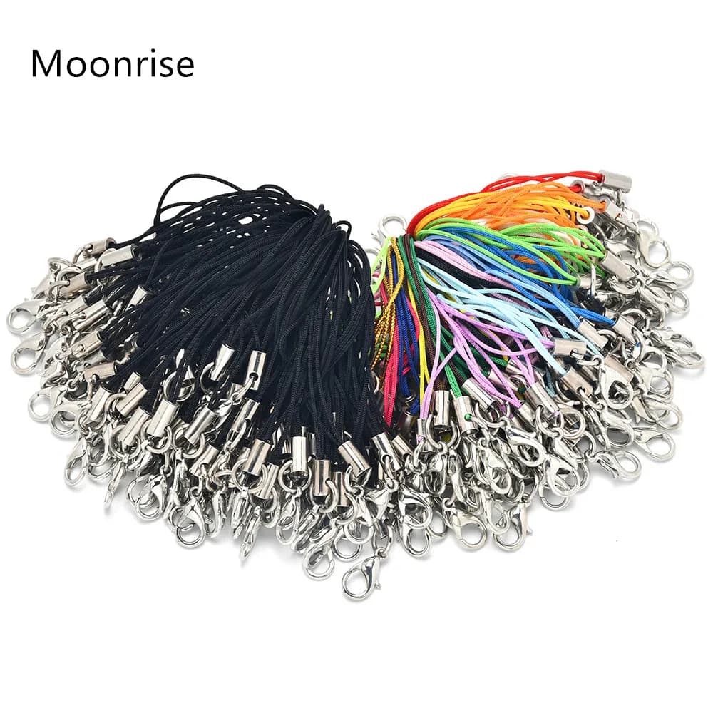 50 pcs Black Belt Strap Cable Cordino Lariat Belt Aragosta Cables Clasp Corda Keyring Hooks Mobile Set Pendants And Pendants Jewelry Accessories