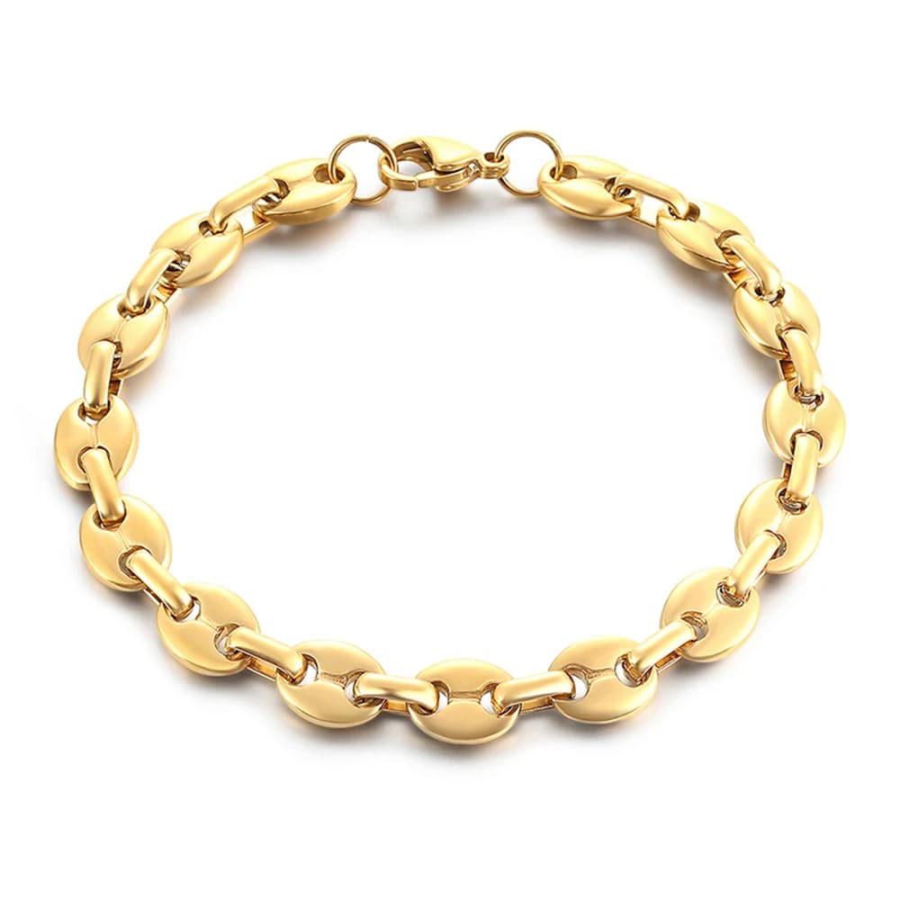 Coffee Bean Chain Bracelet Men Hip Hop Jewelry 6mm 9mm 11mm Stainless Steel Gold Color Chains Bracelets for Women Accessories