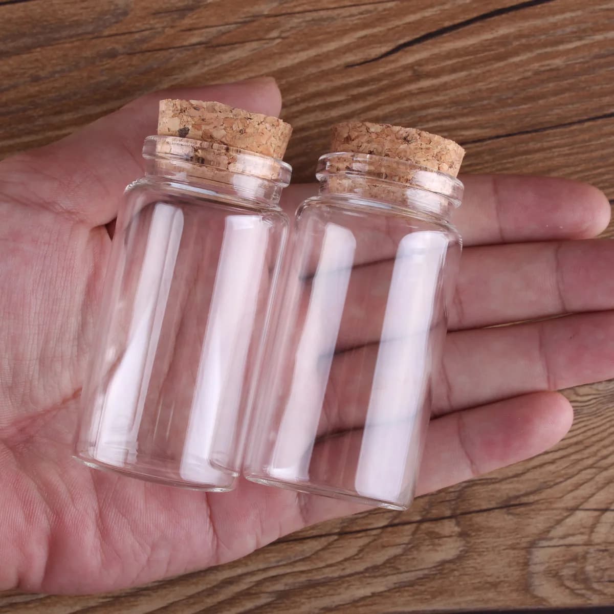 3 pezzi 50 ml 37 * 70mm Bottiglie di stoccaggio Bottiglie di vetro con coperchi in sughero Barattoli di spezie Bottiglie dei desideri Vasi di vetro Barattoli di vetro Bottiglie di caramelle