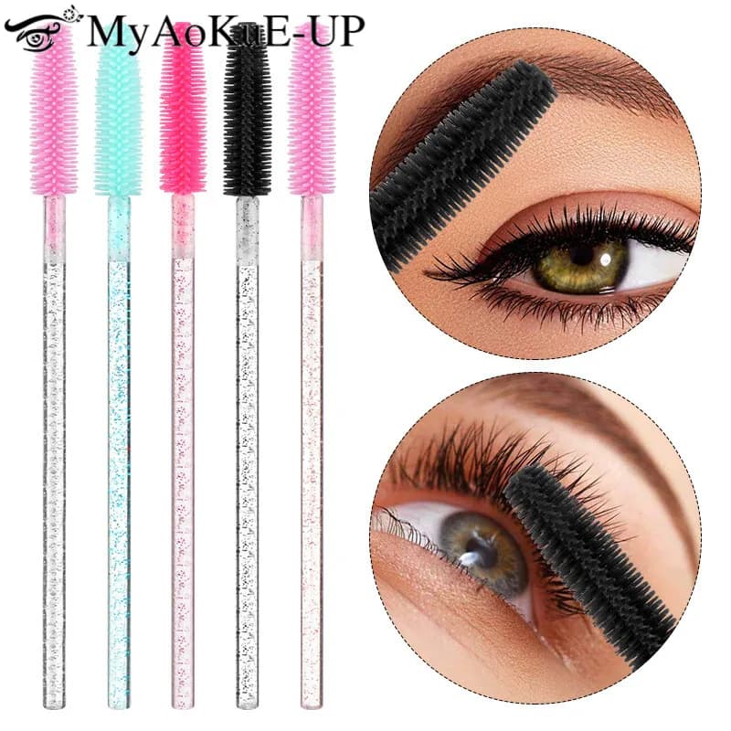 50 pcs 3D Crystal Eyelashes Mascara Spoolies for Eyelashes Transparent Silicone Eyelash Brushes Wholesale Micro Applicators