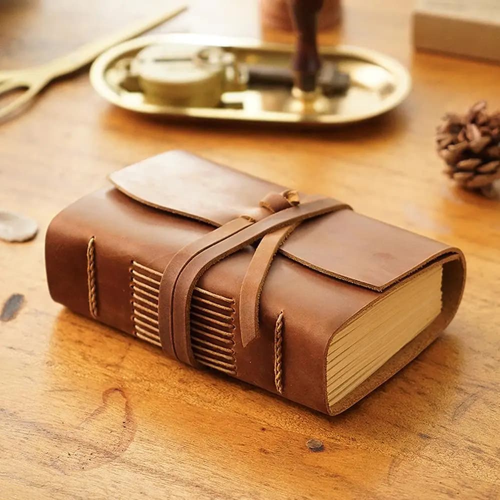 Retro Genuine Leather Sketchbook Handmade Cowhide Kraft Paper Notebook Vintage Thread Diary Gift