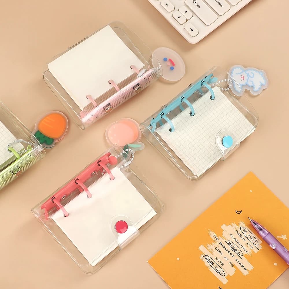 Creativo carino trasparente 3 anelli mini libro a mano a fogli mobili studente notebook portatile raccoglitore ad anelli materiale scolastico Kawaii
