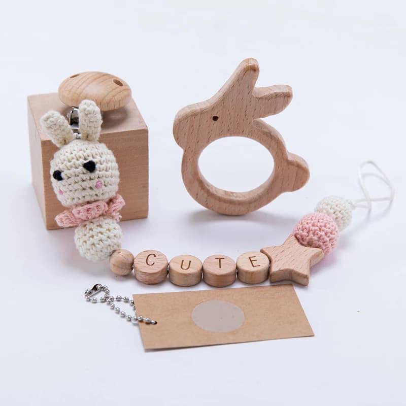 Nuovo 1PC Clip a catena per ciuccio in legno per bambini massaggiagengive in legno in Silicone personalizzabile Bpa Free personalizzato giocattolo per anello da dentizione in legno per bambini