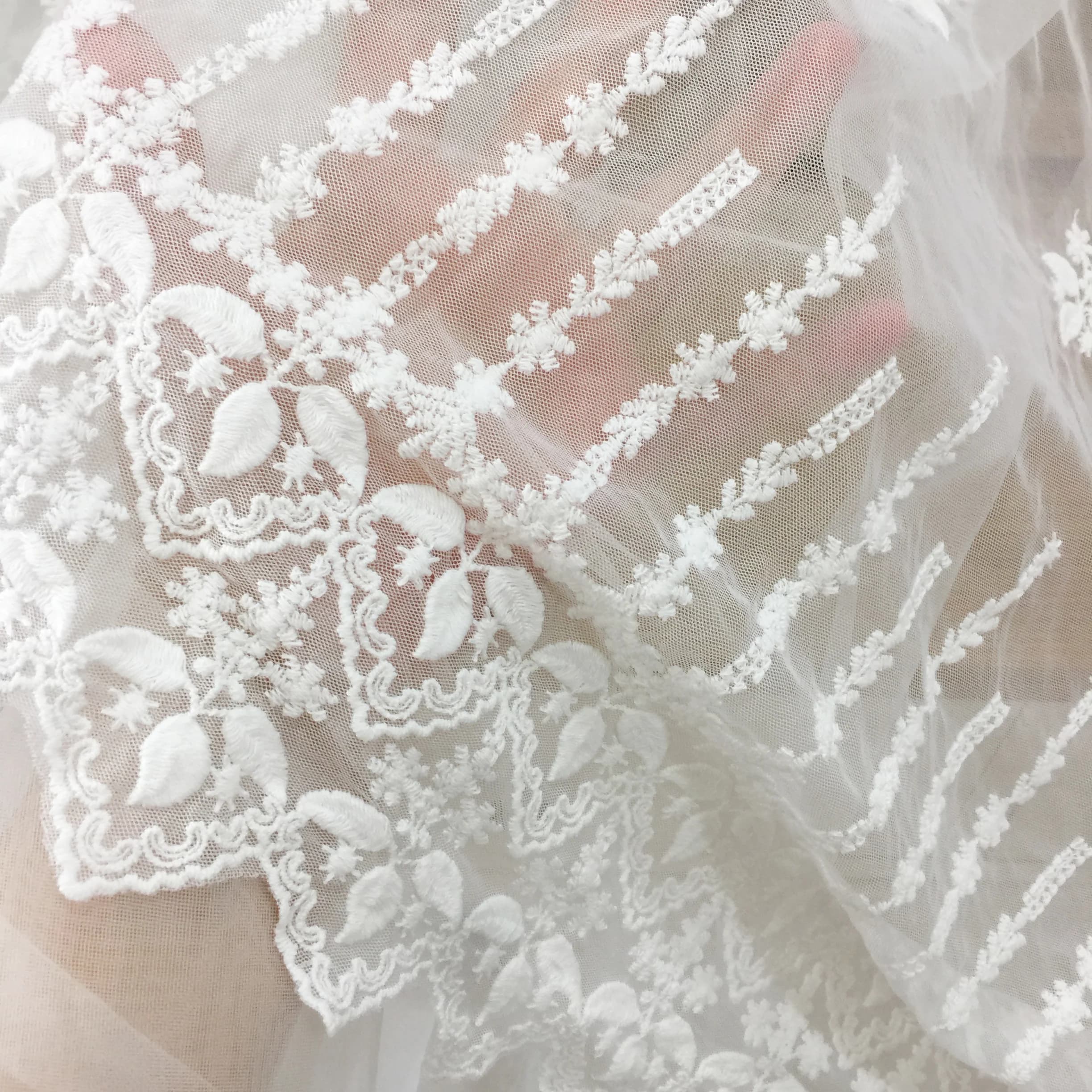 3 Yards Vintage Cotton Lace Fabric , Embroidered Floral DIY Fabric, French Lace Fabric, Bridal Lace Fabric