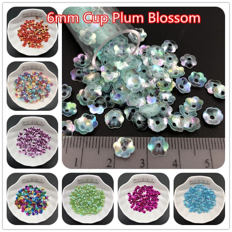 30 g/lotto 6mm Tazza Plum Blossom Paillettes Sciolti Paillettes Per Cucire, Scarpe, Cappello, Bambini FAI DA TE, Artigianato Accessori All'ingrosso