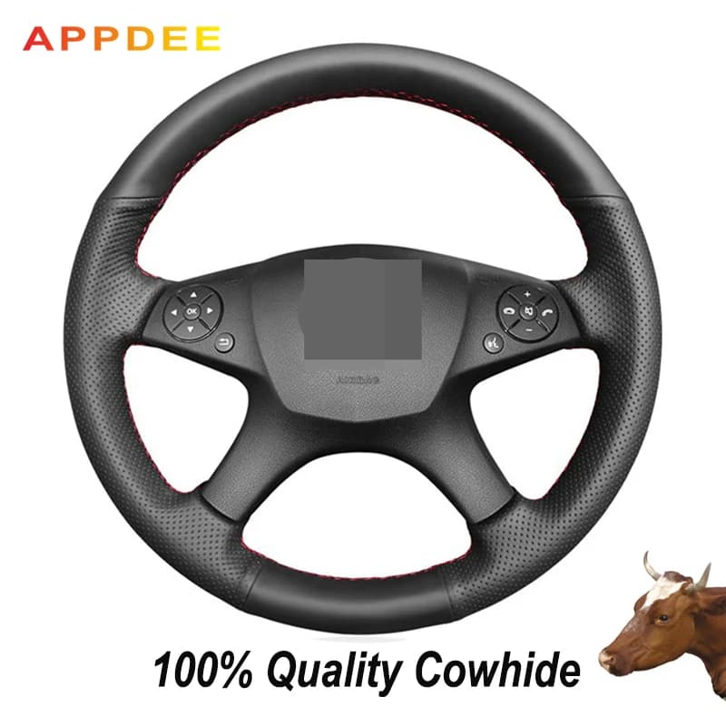 Coprivolante in vera pelle nera cucita a mano per Mercedes Benz W204 Classe C 2007-2010 C300 C280 C260 C230 C180 C200