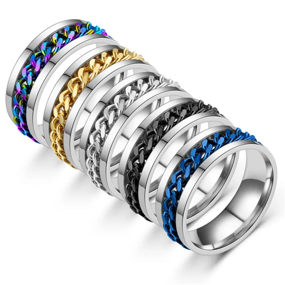 Ansia Fidget Spinner Rings per uomo anello da uomo girevole in acciaio inossidabile con filatura per donna Cool Punk regali per gioielli da festa
