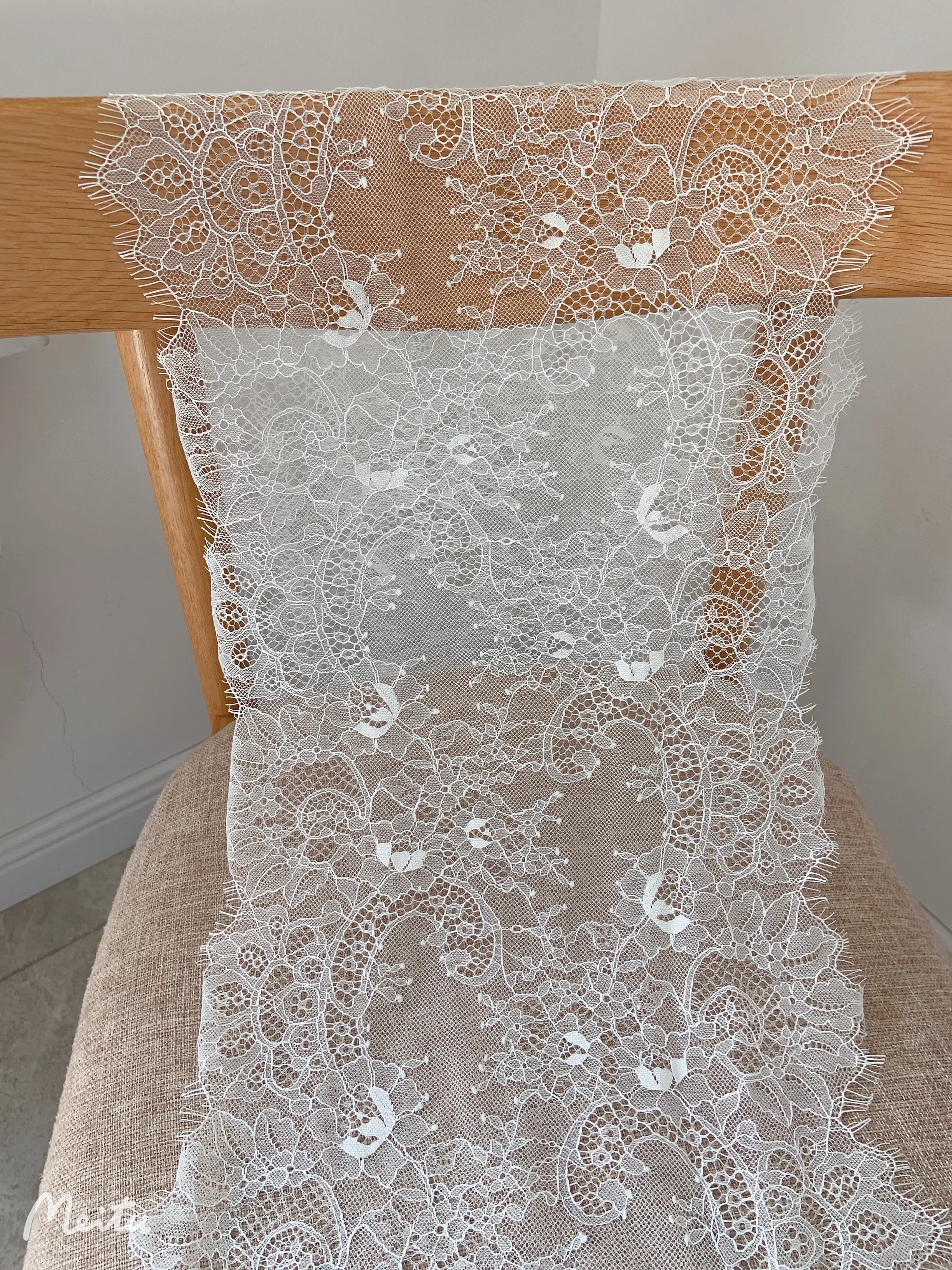 3 Yards Off White French Chantilly Lace Trim Double Motif Eyelash Fabric for Couture,Lingerie,Floral Tassel