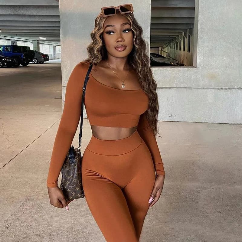 New Knitted Women 2 Piece Set Gym Crop Tank Top Leggings Set Casual Streetwear Sporty Tracksuit 2022 Fall Winter Active Wear