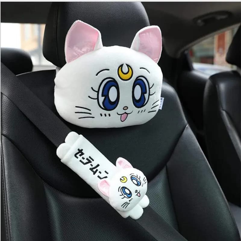 Nuovo arrivo cartone animato carino poggiatesta peluche Luna testa di gatto auto supporto lombare cuscino creativo cuscino per il collo dell'auto decorazioni