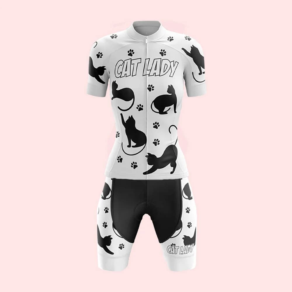Summer cycling jersey Cat Lady Set short sleeves and shorts with suspenders Breathable gel Pad Ropa Mujer
