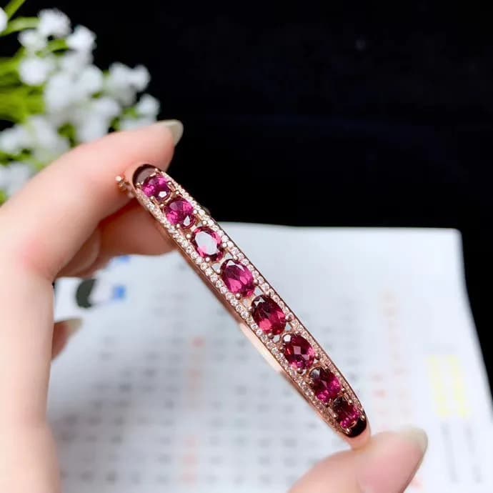 KJJEAXCMY-925 Bracciale con granato naturale intarsiato in argento sterling, gioielli femminili, rilevamento del supporto, popolare, boutique