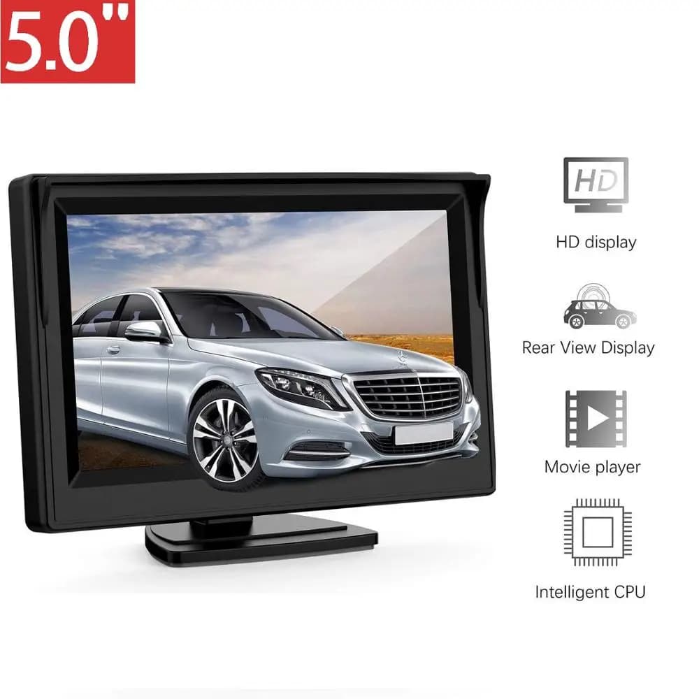 Schermo Monitor per retrovisione a colori per auto LCD TFT da 5 pollici per telecamera di retromarcia per parcheggio con staffa di supporto