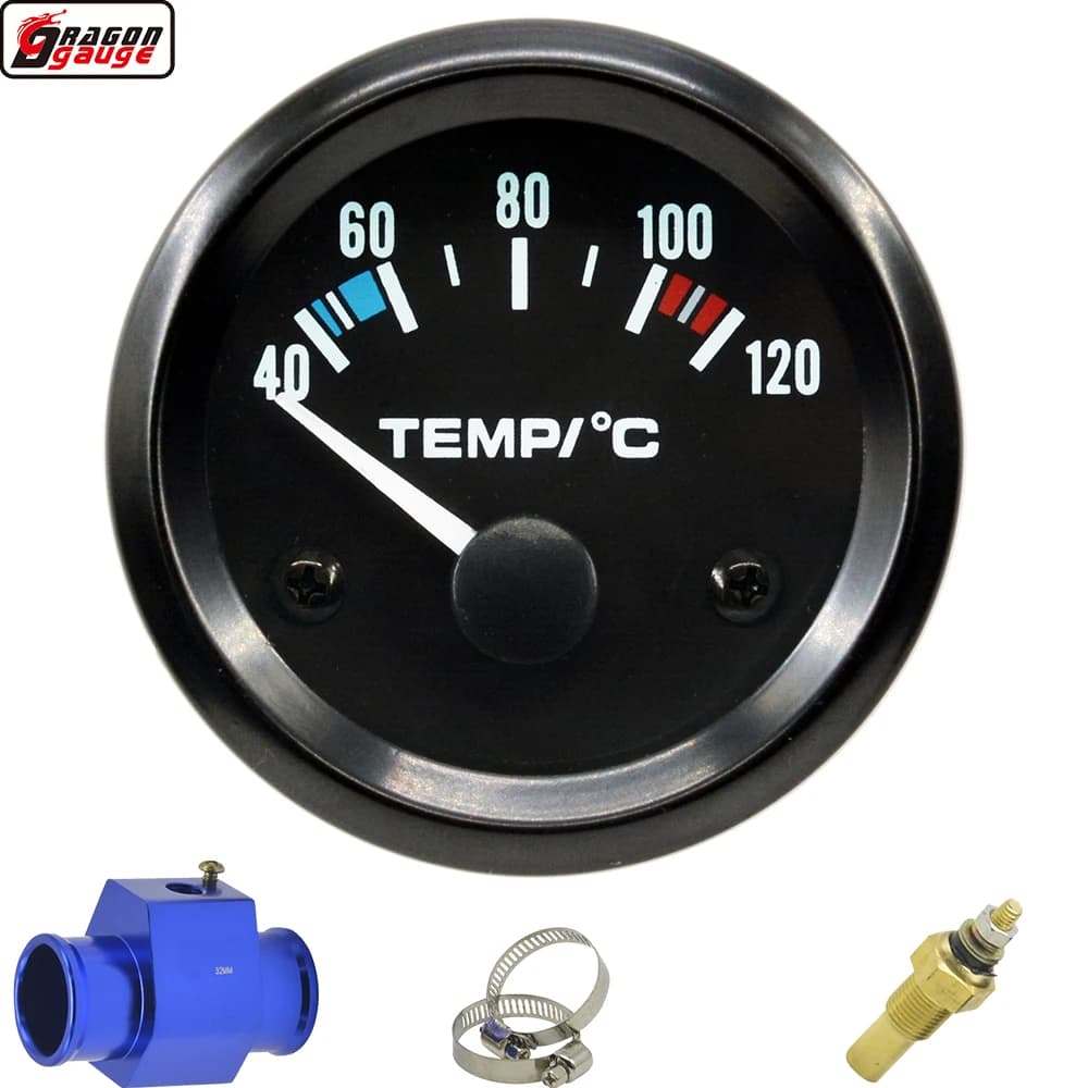 Indicatore di Temperatura dell'Acqua per Auto e Moto Dragon 52mm, Luce Bianca, Sensore Modificato, Misuratore di Temperatura Celsius