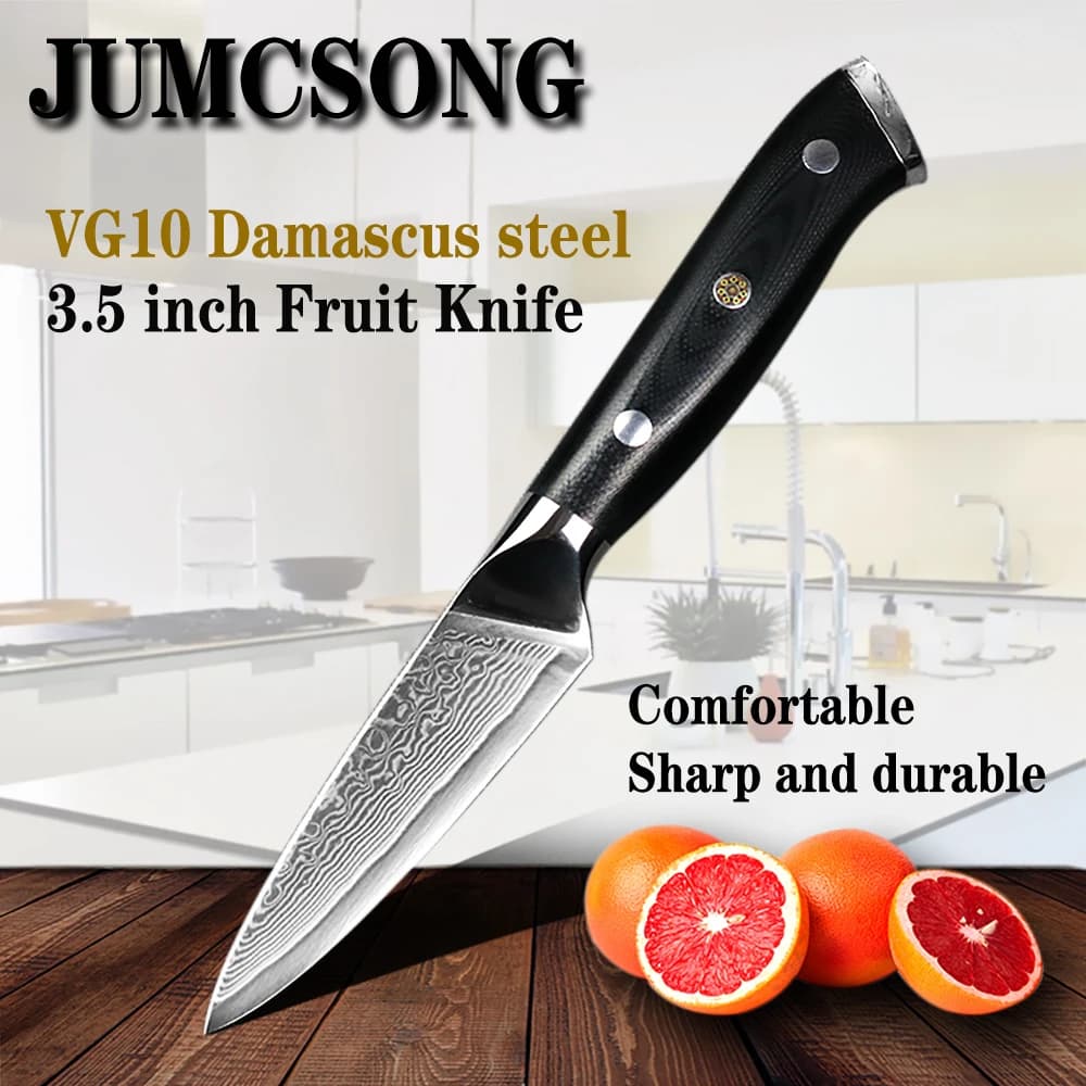 Jumpsong 67th Damask Floor VG10 stainless steel cube knife 3.5 inch fruit knife special kitchen knife to peel practical knife