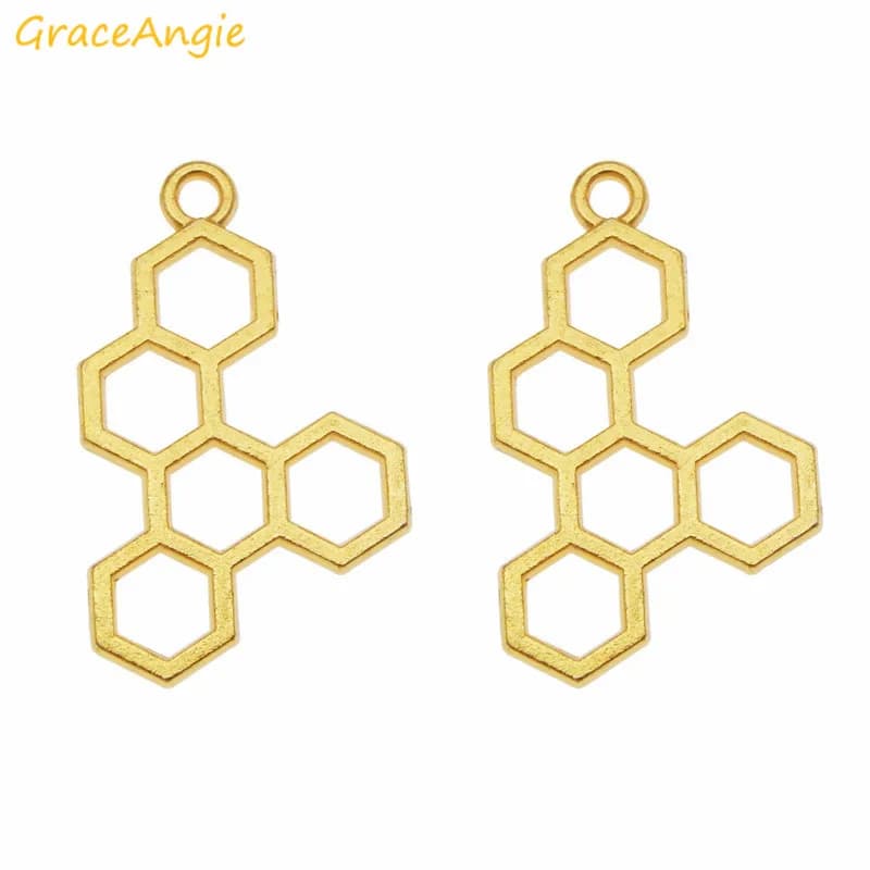 10pcs Honey Comb Charms Necklace Pendant Gold Color Animal Bees Jewelry Handmade Bracelet DIY Jewelry Earrings Chokers Crafts