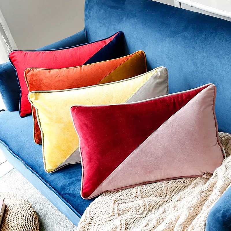 Patchwork velvet sofa cushion cover plush throw pillow cases decorative home hotel car office lumbar pillow cover 30x50/45x45cm