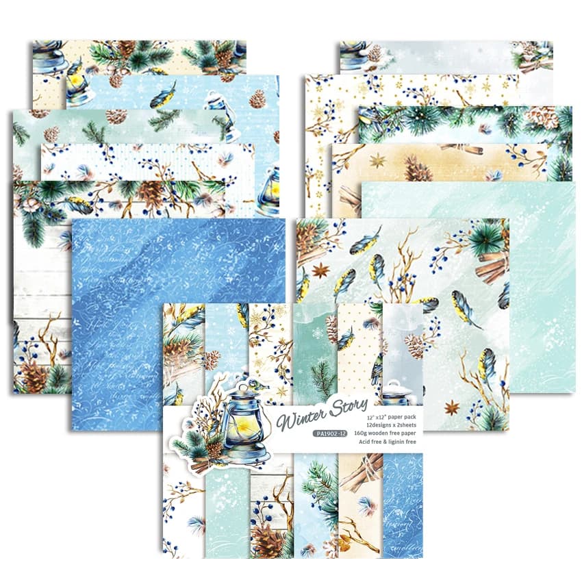 24 Sheets 12"X12" Christmas Winter Story Scrapbooking Pads Paper Origami Background Paper DIY Handmade Gift Wrapping Home Deco