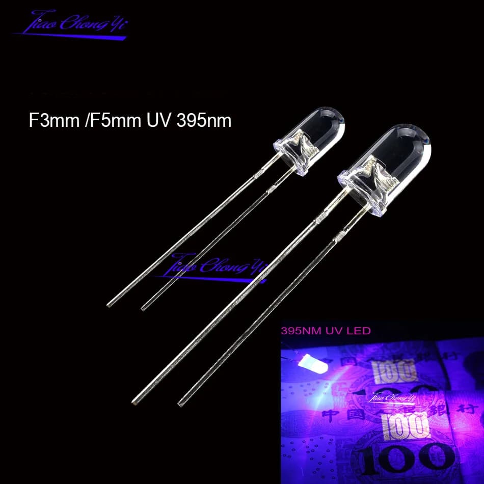 Diodo LED UV da 100 pezzi DIP 3mm 5mm Diodi UV trasparente 395nm LED Kit LED ultravioletto ultravioletto