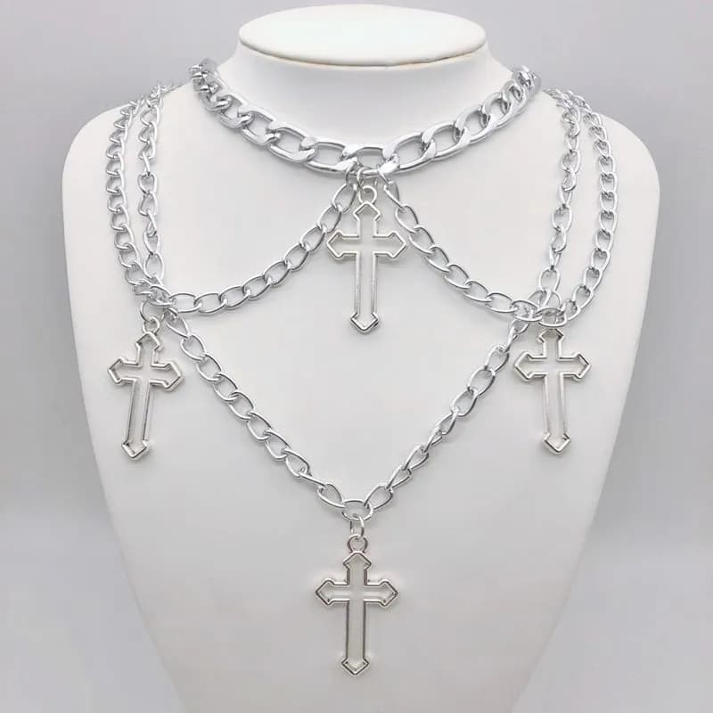 Necklaces with cross pendant geometric chain quarry Color silver Punk for woman necklace with fashionable metal chain Hip-hop jewelry