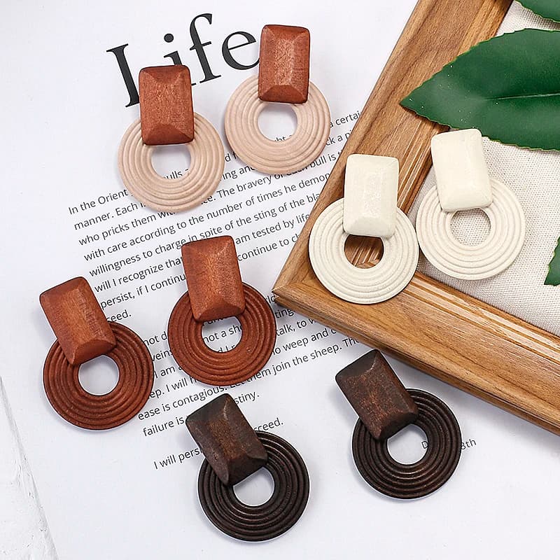 AENSOA Handmade Ethnic Wooden Drop Earrings Women Fashion Brown Wood Statement Korean Pendant Earrings Unique Jewelry Gift