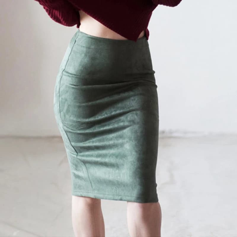 Gonne da donna Gonna a tubino tinta unita in pelle scamosciata Donna Autunno Inverno Vita alta Aderente Gonne elastiche spesse divise in pelle scamosciata vintage