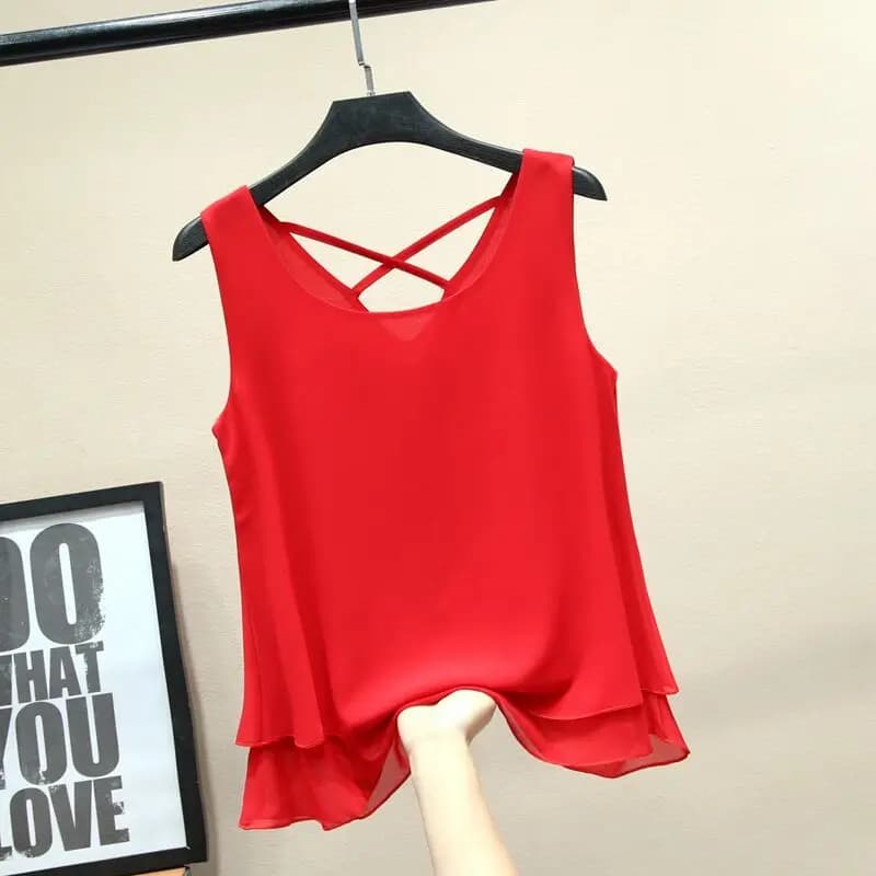 Camicette in Chiffon da donna banerdanni Plus size 6XL 2025 camicie larghe senza maniche nuove estive top Blusa de talla grande