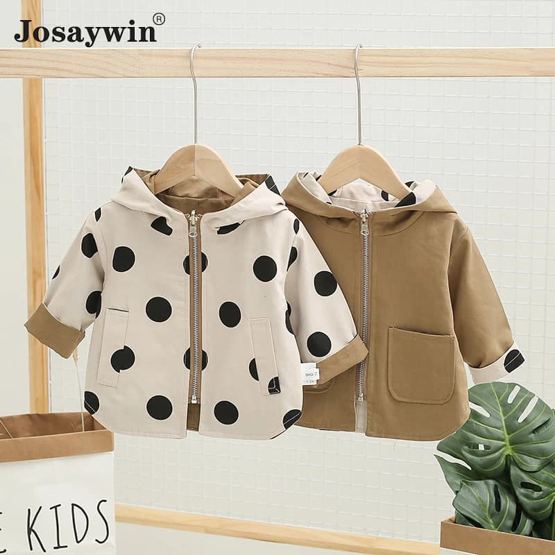 Reversible Jacket Coats Baby Boys Girl Polka Dot Spring Autumn Parkas Jacket Coat for Girl Hooded Outerwear Children Clothes